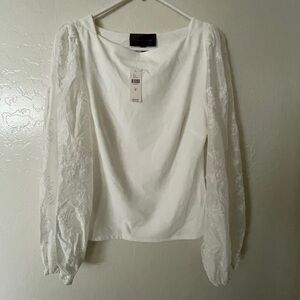 Sunday in Brooklyn White Lace Sleeve Blouse